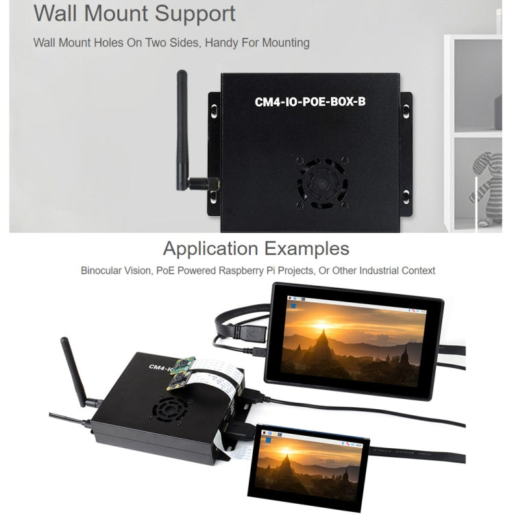 Waveshare PoE Mini-Computer Type B Base Box with Metal Case & Cooling Fan for Raspberry Pi CM4(EU Plug)