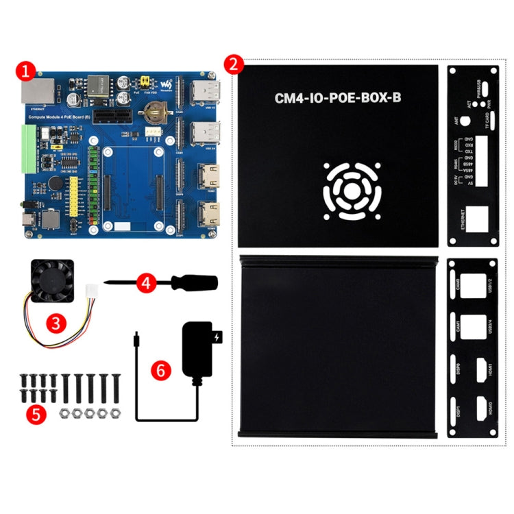 Waveshare PoE Mini-Computer Type B Base Box with Metal Case & Cooling Fan for Raspberry Pi CM4(EU Plug)