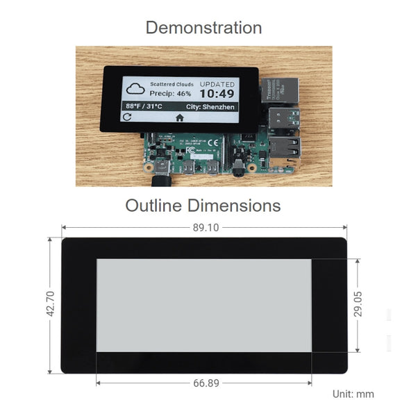 Waveshare 2.9 inch 296 x 128 Pixel 5-Points Capacitive Touch Black / White E-Paper E-Ink Display HAT for Raspberry Pi Pico, SPI Interface