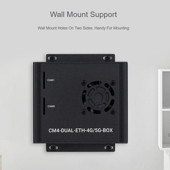 Waveshare Dual Gigabit Ethernet 5G/4G Computer Box with Cooling Fan for Raspberry Pi CM4(EU Plug)