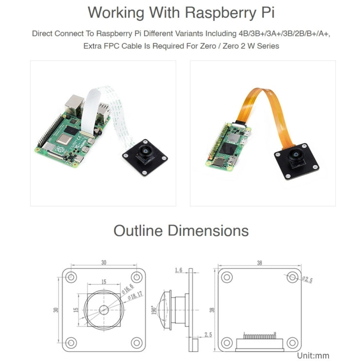 Waveshare IMX378-190 Fisheye Lens 12.3MP Wider Field Camera for Raspberry Pi