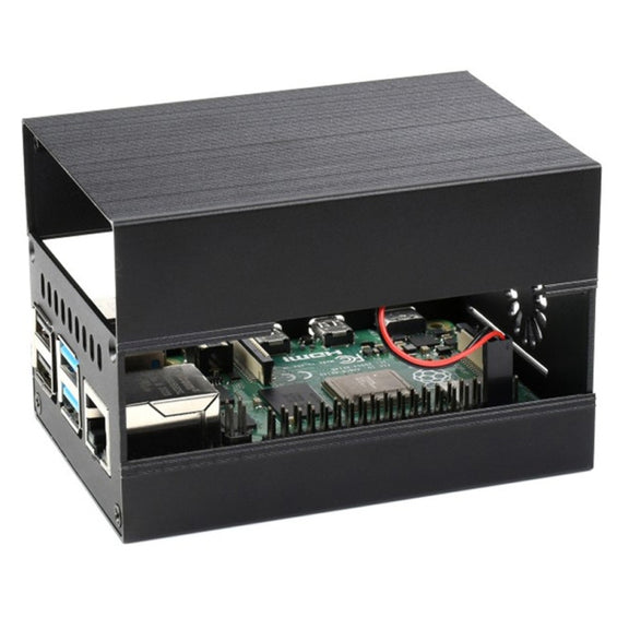 Waveshare Stripe Aluminum Cooling Case for Raspberry Pi 4, Built-In Active Radiator with Fins(Black)