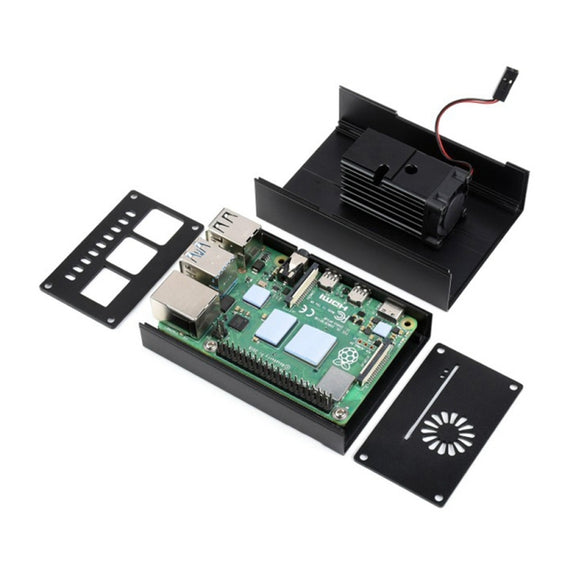 Waveshare Stripe Aluminum Cooling Case for Raspberry Pi 4, Built-In Active Radiator with Fins(Black)