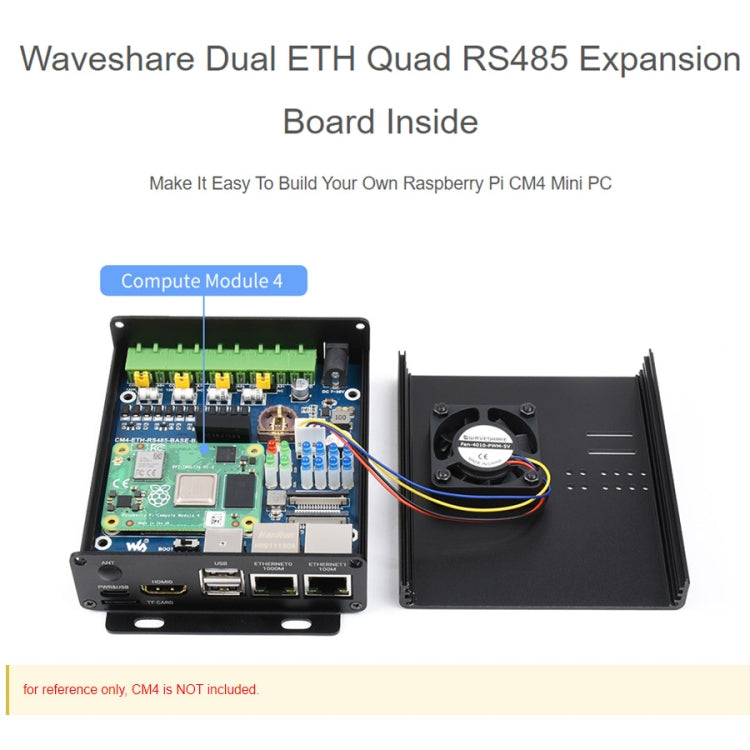 Waveshare Dual ETH Mini-Computer for Raspberry Pi CM4, Gigabit Ethernet, 4CH Isolated RS485(US Plug)
