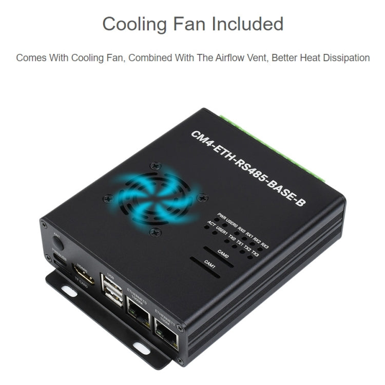 Waveshare Dual ETH Mini-Computer for Raspberry Pi CM4, Gigabit Ethernet, 4CH Isolated RS485(US Plug)