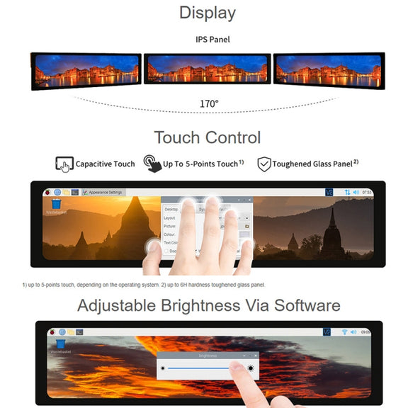 WAVESHARE 11.9 inch Capacitive Touch Display For Raspberry Pi, 320 x 1480, IPS, DSI Interface