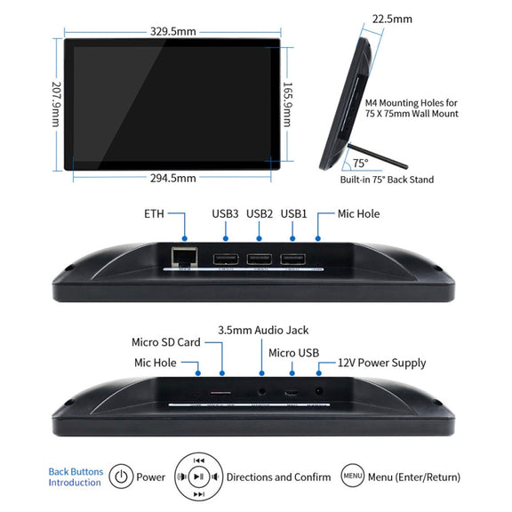Waveshare 13.3 inch Magic Mirror, Voice Assistant, Touch Control(EU Plug)