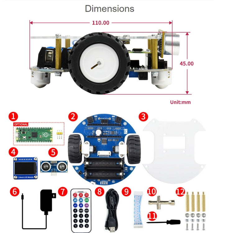 Waveshare PicoGo Mobile Robot, Based on Raspberry Pi Pico, Self Driving, Remote Control(US Plug)