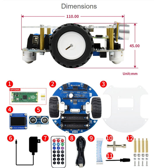 Waveshare PicoGo Mobile Robot, Based on Raspberry Pi Pico, Self Driving, Remote Control(EU Plug)