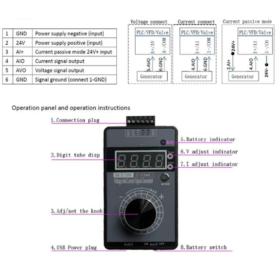 4-20mA 0-10V Signal Generator Adjustable Voltage Current Simulator, Built-in Battery (Black)