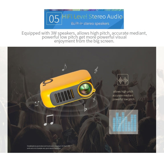 A2000 Portable Projector 800 Lumen LCD Home Theater Video Projector, Support 1080P, EU Plug (Black)