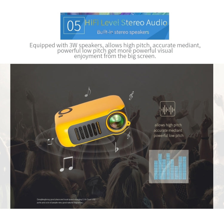 A2000 Portable Projector 800 Lumen LCD Home Theater Video Projector, Support 1080P, AU Plug (Black)