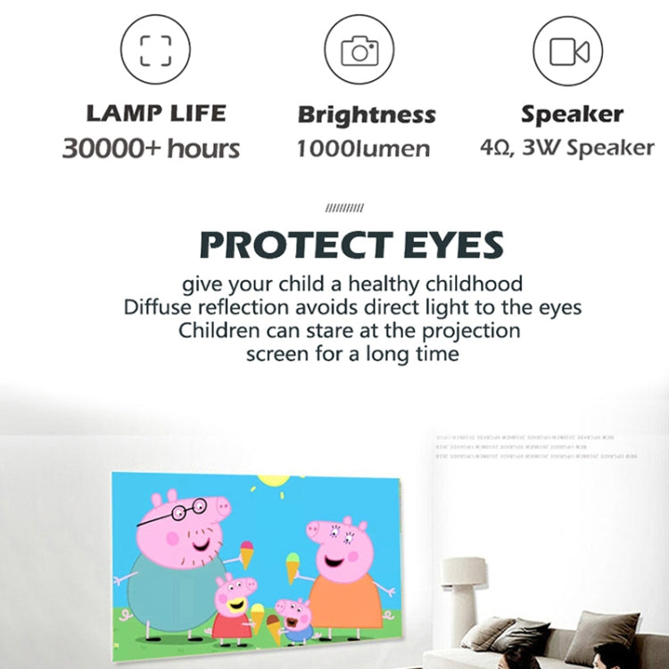 A2000 1080P Mini Portable Smart Projector Children Projector, US Plug(Black)