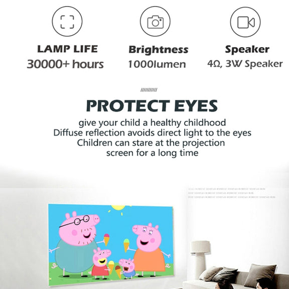 A2000 1080P Mini Portable Smart Projector Children Projector, US Plug(White Grey)