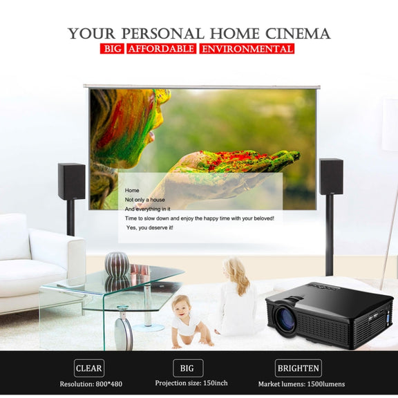 LY-50 1800 Lumens 1280x800 Home Theater LED Projector with Remote Control, Support AV & USB & VGA & HDMI(Black)