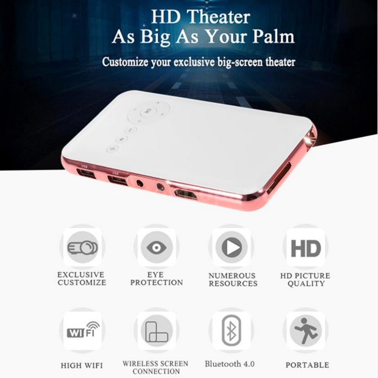 Wejoy DL-S6+ 1000 Lumens 854x480 Smart Mini Projector, RK3128 CPU, 1GB+32GB, Android 4.4, Bluetooth, WiFi, HDMI(Rose Gold)