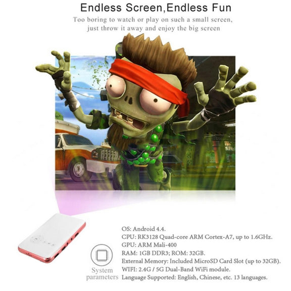 Wejoy DL-S6+ 1000 Lumens 854x480 Smart Mini Projector, RK3128 CPU, 1GB+32GB, Android 4.4, Bluetooth, WiFi, HDMI(Rose Gold)