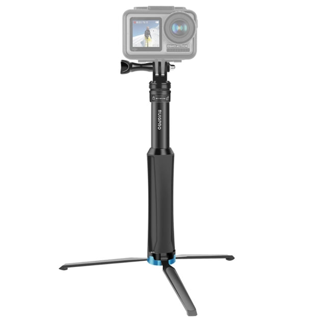 RUIGPRO One-piece Handheld Tripod Selfie Stick Telescopic Monopod Mount for GoPro, Insta360, DJI and Other Action Cameras(Black)