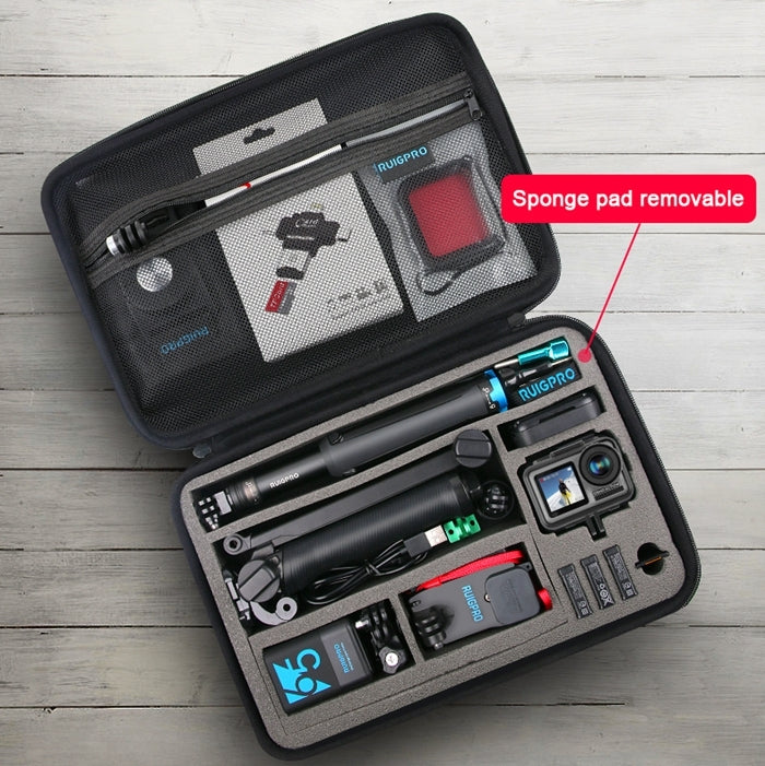 RUIGPRO Shockproof Water-resistant Portable Case Box for DJI Osmo Action, Size: 28cm x 19.7cm x 6.8cm(Black)