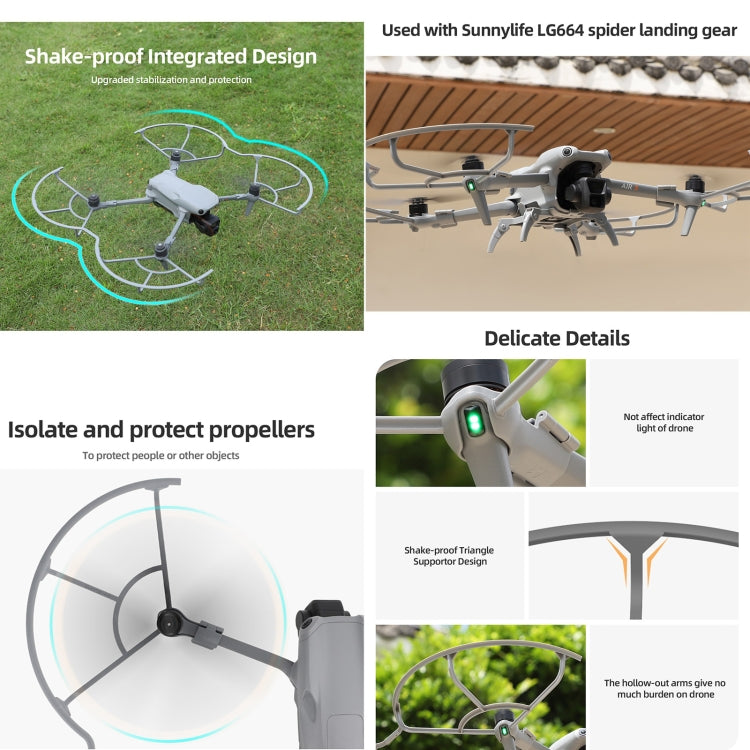 For DJI Air 3 Sunnylife KC680 Drone Propeller Protective Guard Anti-collision Ring (Grey)