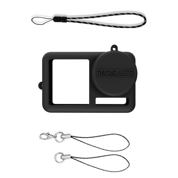 For DJI OSMO Action 4 / 3 STARTRC Silicone Shockproof Case with Lens Cap & Strap (Black)