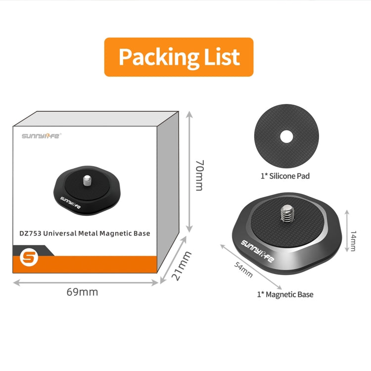 Sunnylife Universal Metal Magnetic Base 1/4 inch Adapter Aluminium Alloy Pivot Stand Base (Black)