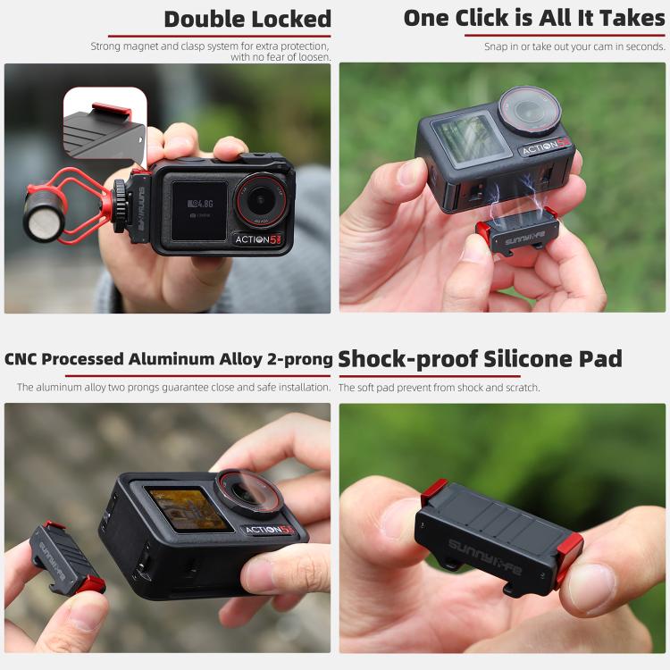 For DJI Osmo Action 5 Pro / 4 / 3 Sunnylife Magnetic Quick-Release Cold Shoe Adapter Action Camera Fill Light Microphone Adapter (Black)