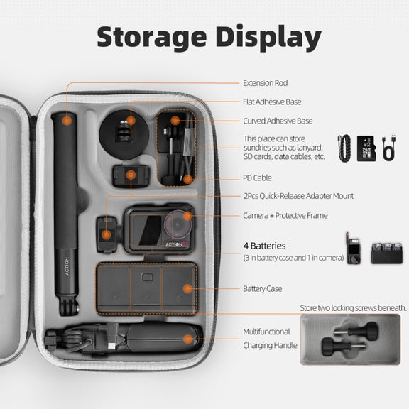For DJI Osmo Action 5 Pro / 4 / 3 Sunnylife Portable Carrying Case Adventure Combo Bag (Orange)