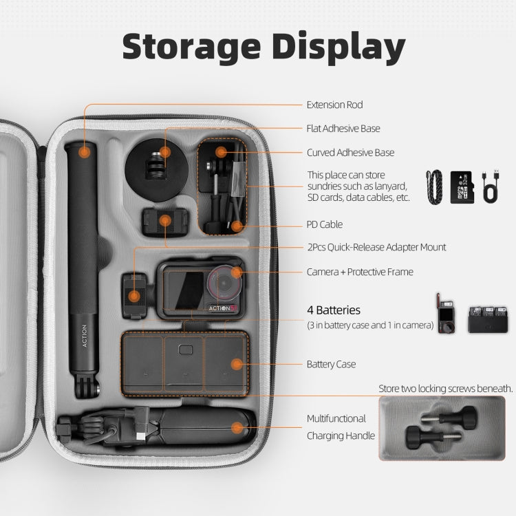 For DJI Osmo Action 5 Pro / 4 / 3 Sunnylife Portable Carrying Case Adventure Combo Bag (Black)