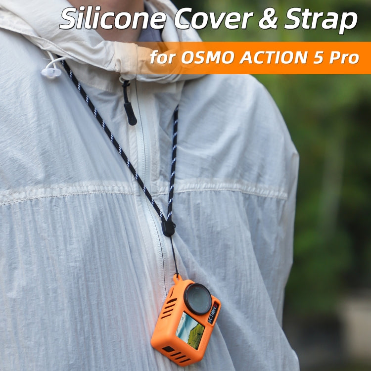 For DJI Osmo Action 5 Pro Sunnylife Silicone Protective Case Scratch-proof Camera Cover with Lanyard (Orange)