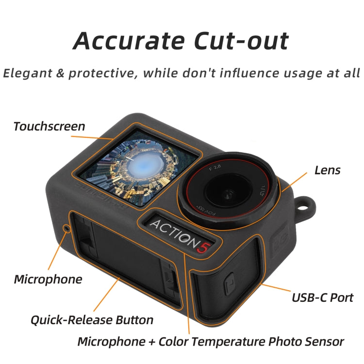 For DJI Osmo Action 5 Pro Sunnylife Silicone Protective Case Scratch-proof Camera Cover with Lanyard (Black)