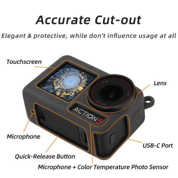 For DJI Osmo Action 5 Pro Sunnylife Silicone Protective Case Scratch-proof Camera Cover with Lanyard (Orange)