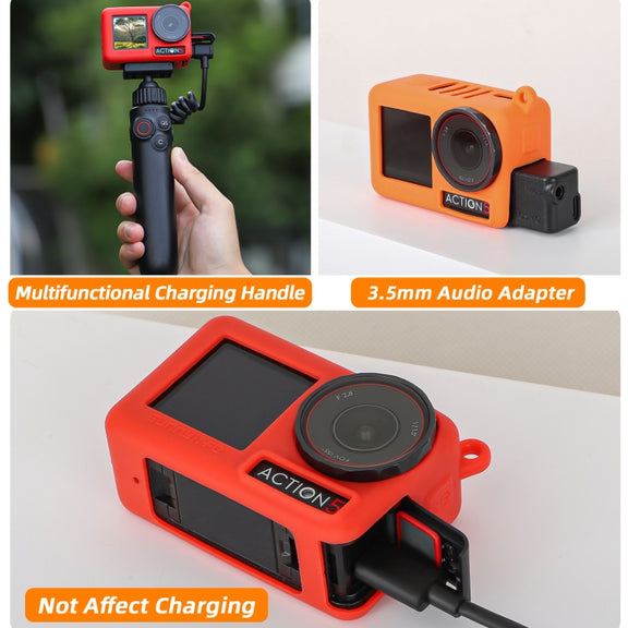 For DJI Osmo Action 5 Pro Sunnylife Silicone Protective Case Scratch-proof Camera Cover with Lanyard (Red)