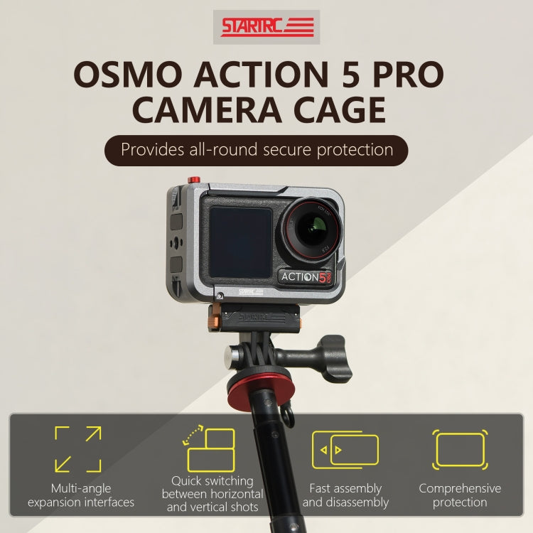 For DJI Osmo Action 5 Pro STARTRC Metal Cage Expansion Adapter Frame with Cold Shoe (Grey)