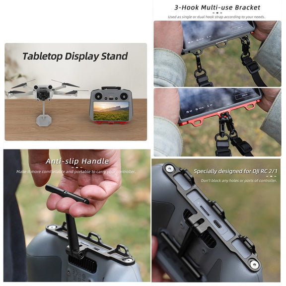 For DJI RC 2 / 1 Sunnylife ZJ764 Controller Handle Waist Support Tabletop Mount Neck Strap Hook Hanger Bracket (Red)