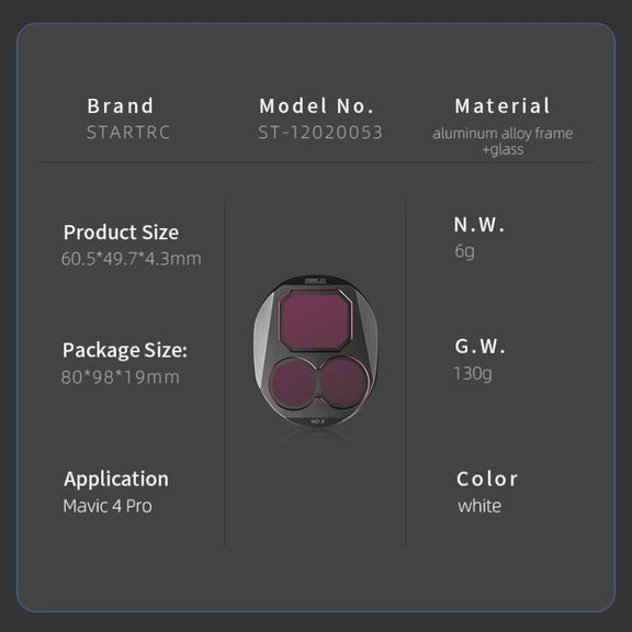 For DJI Mavic 4 Pro STARTRC 4 in 1 ND8 ND16 ND32 ND64 Lens Filter Kit