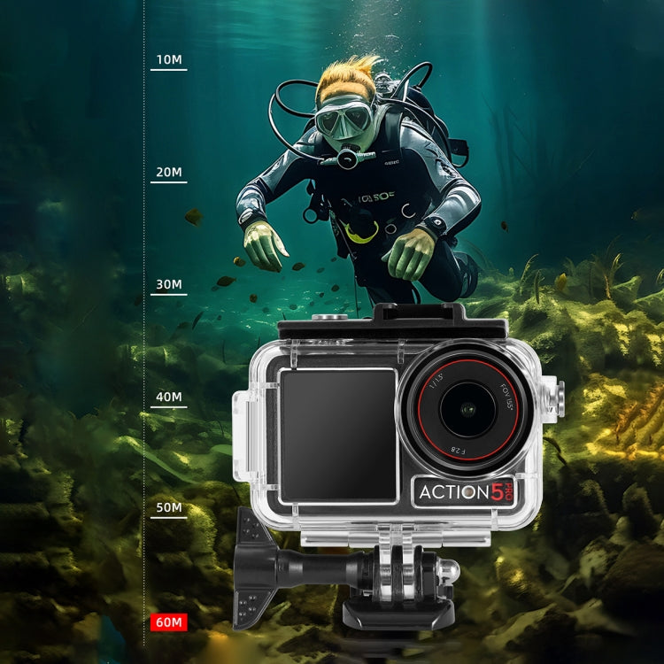 For DJI Osmo Action 5 Pro / 3 / 4 60m Underwater Water-resistant Housing Diving Case (Transparent)