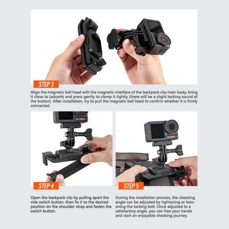 STARTRC Magnetic  Backpack Clip Mount for DJI Osmo 360 / GoPro Action Cameras (Black)