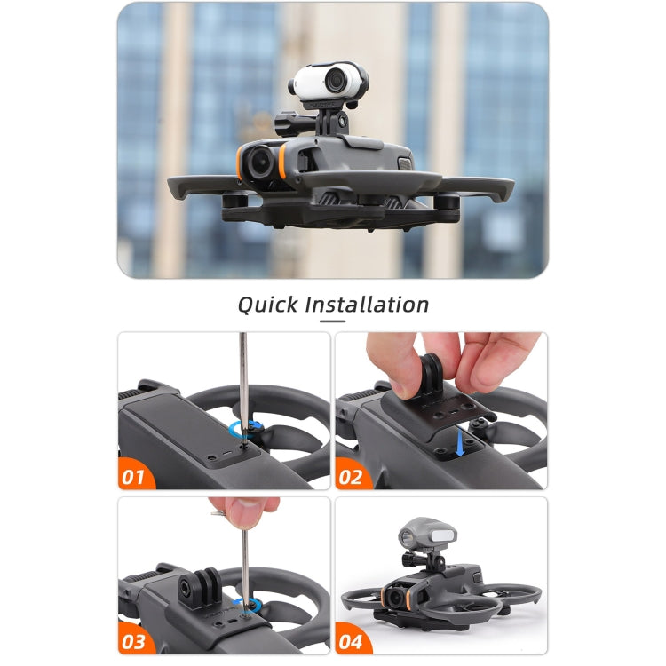 For DJI Avata 2 Sunnylife Action Camera Holder Mount Drone Light Bracket Lamp (Black)