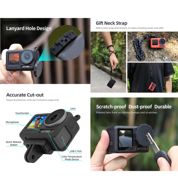 For DJI Osmo Action 5 Pro / 4 / 3 Sunnylife 2pcs Silicone Lens Cap (Black)