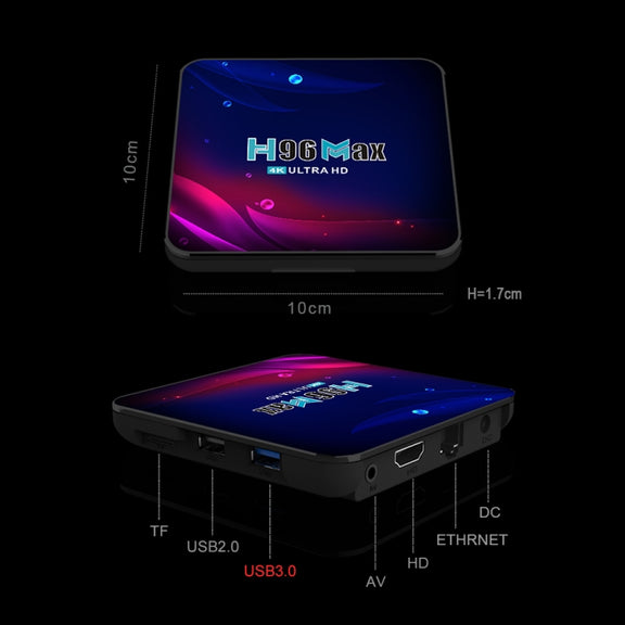 H96 Max V11 4K Smart TV BOX Android 11.0 Media Player with Remote Control, RK3318 Quad-Core 64bit Cortex-A53, RAM: 2GB, ROM: 16GB, Support Dual Band WiFi, Bluetooth, Ethernet, US Plug