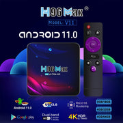 H96 Max V11 4K Smart TV BOX Android 11.0 Media Player with Remote Control, RK3318 Quad-Core 64bit Cortex-A53, RAM: 2GB, ROM: 16GB, Support Dual Band WiFi, Bluetooth, Ethernet, US Plug