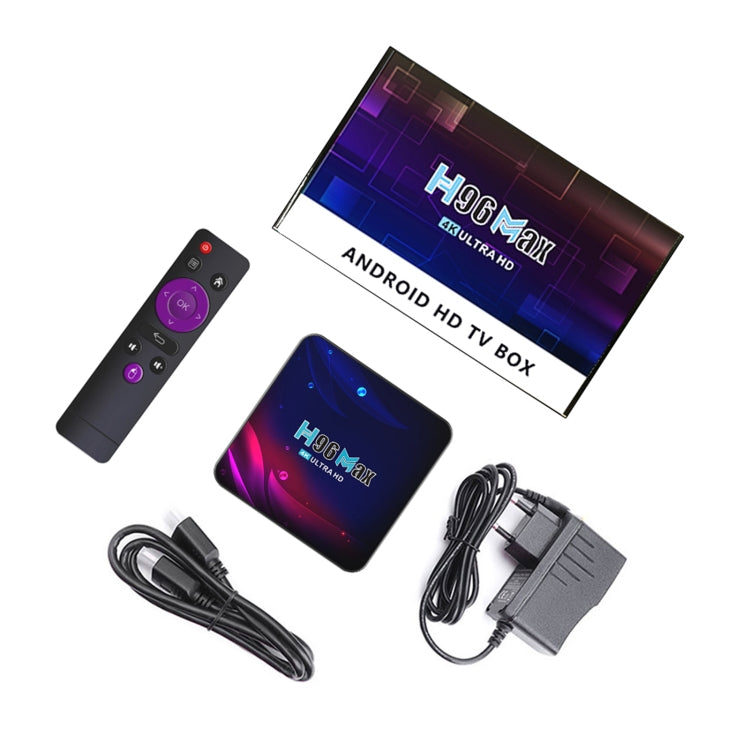 H96 Max V11 4K Smart TV BOX Android 11.0 Media Player with Remote Control, RK3318 Quad-Core 64bit Cortex-A53, RAM: 4GB, ROM: 32GB, Support Dual Band WiFi, Bluetooth, Ethernet, EU Plug