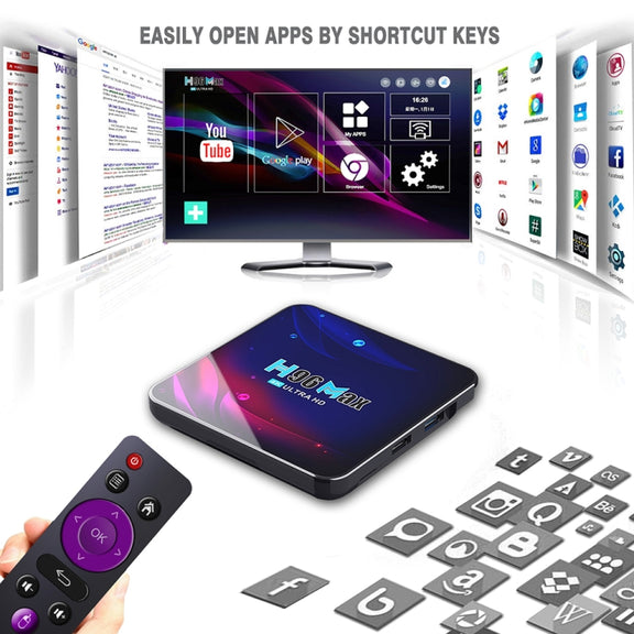 H96 Max V11 4K Smart TV BOX Android 11.0 Media Player with Remote Control, RK3318 Quad-Core 64bit Cortex-A53, RAM: 4GB, ROM: 64GB, Support Dual Band WiFi, Bluetooth, Ethernet, EU Plug