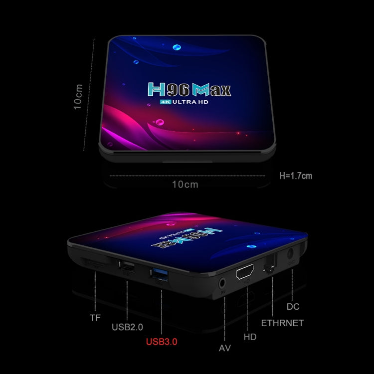 H96 Max V11 4K Smart TV BOX Android 11.0 Media Player with Remote Control, RK3318 Quad-Core 64bit Cortex-A53, RAM: 4GB, ROM: 64GB, Support Dual Band WiFi, Bluetooth, Ethernet, EU Plug