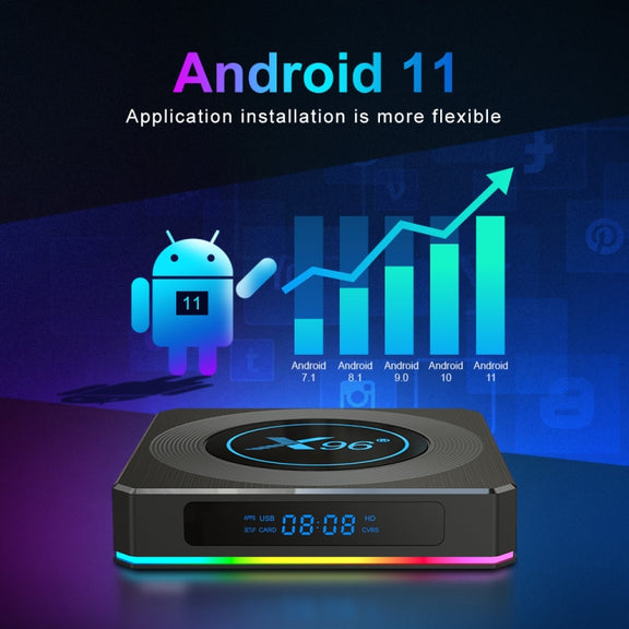 X96 X4 8K Smart TV BOX Android 11.0 Media Player with Remote Control, Amlogic S905X4 Quad Core ARM Cortex A55, RAM: 4GB, ROM: 64GB, Support 1000M, Dual Band WiFi, Bluetooth, AU Plug