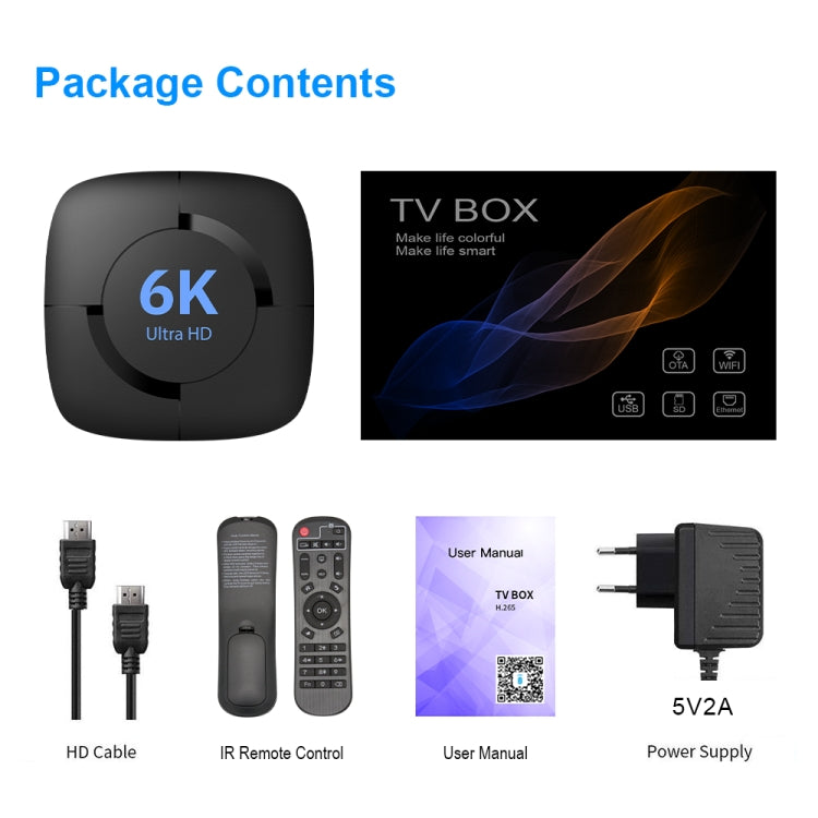 6K UHD Smart TV Box, Android 10.0, Allwinner H616 Quad Core, 2GB+8GB,US Plug