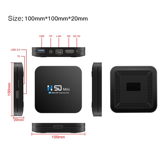 H50 Mini 4K Smart Network TV Box, Android 10.0, RK3318 Quad Core, 2GB+8GB, US Plug