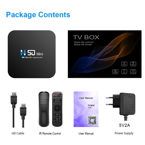 H50 Mini 4K Smart Network TV Box, Android 10.0, RK3318 Quad Core, 2GB+8GB, US Plug
