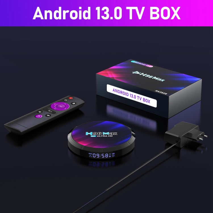 H96 Max 8K Ultra HD Smart TV Box Android 13.0 Media Player with Remote Control, RK3528 Quad-Core, 4GB+32GB(US Plug)